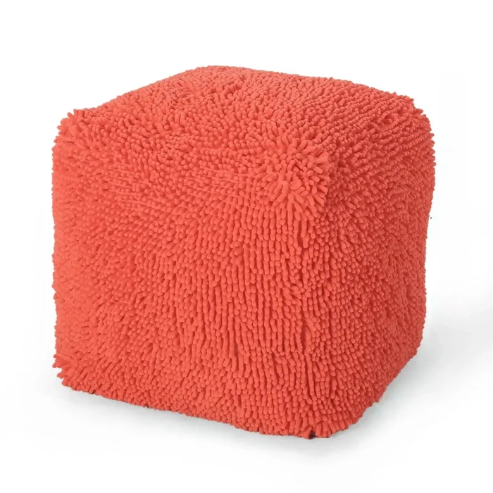 Sunny – Square Pouf, Versatile Ottoman Or Floor Cushion – Coral