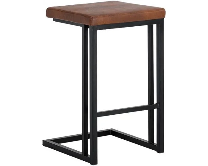 Sunpan Urban Unity Boone Counter Stool – Black – Bravo Cognac – Set of 2 (Dropshippable)