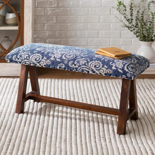 Surya Upholstered Bench – KANP003-341216 – Navy, Off-White