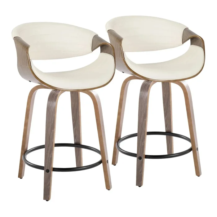Symphony – Mid Century Modern Fixed Height Counter Stool With Swivel And Round Footrest (Set of 2)