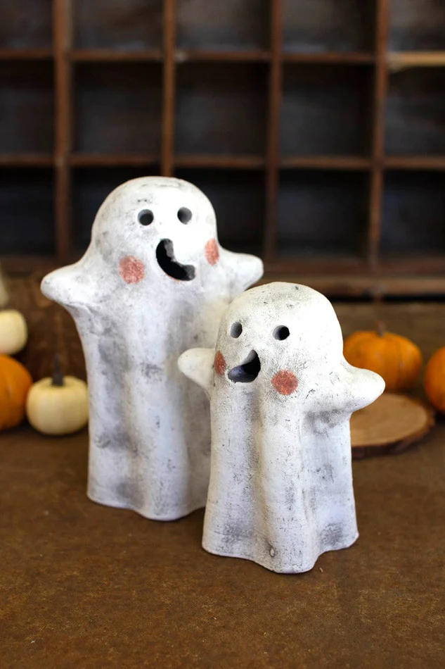 Tabletop Clay Ghost Lanterns Set Of 2 By Kalalou
