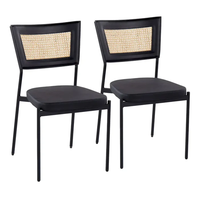 Tania – Contemporary Dining Chair (Set of 2) – Black / Rattan Back