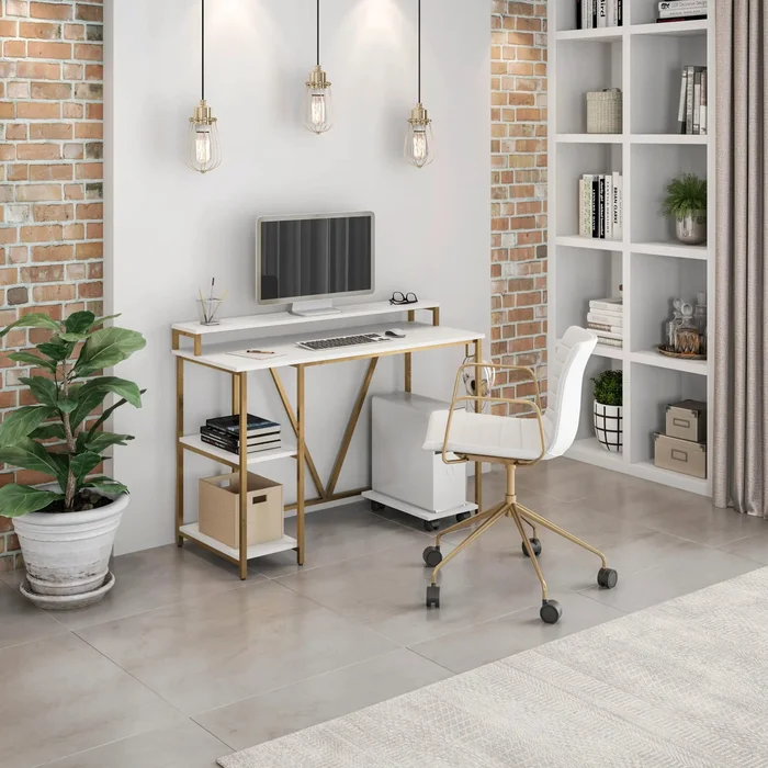 Techni Mobili Industrial Writing Desk, Gold