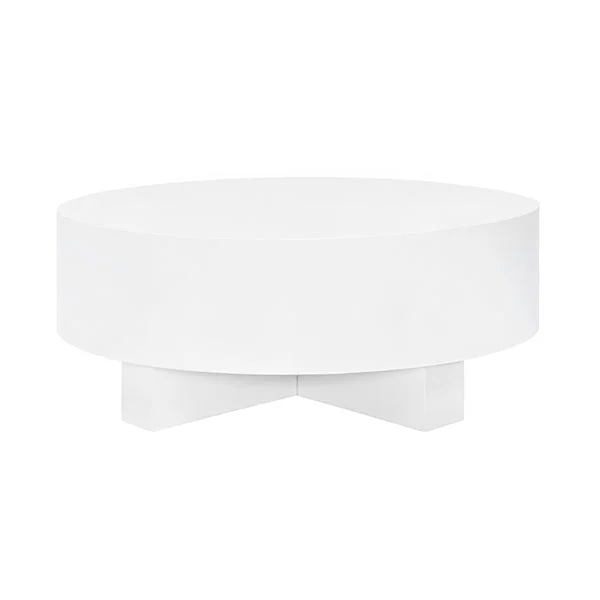 Thick Top Coffee Table With Cross Base In White Lacquer