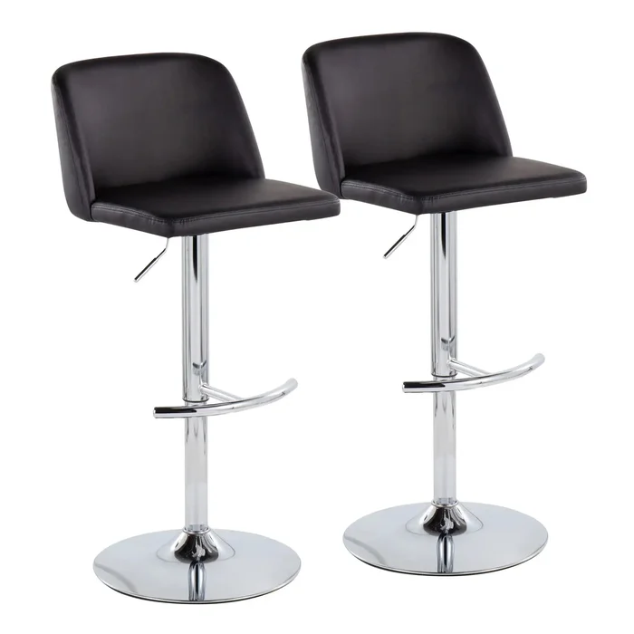 Toriano – Contemporary Adjustable Barstool With Swivel & Rounded T Footrest (Set of 2)