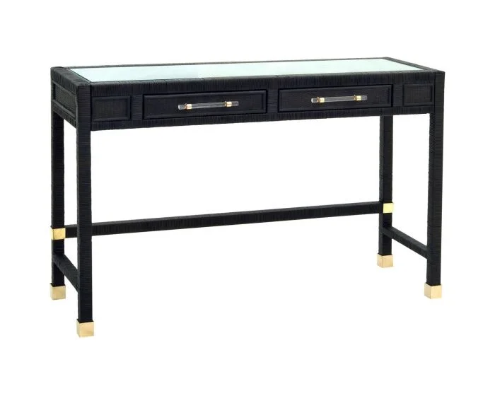 TOV Furniture Amara Desk – Charcoal Rattan (Dropshippable)