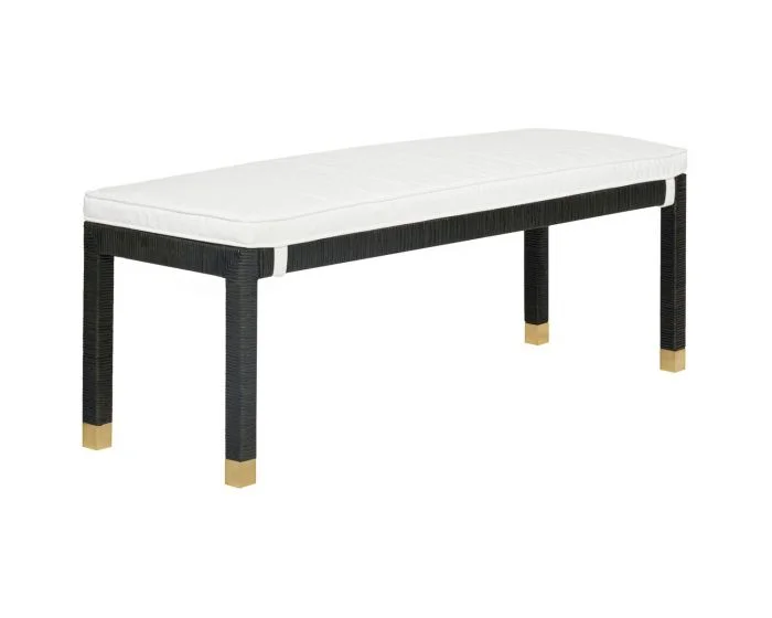 TOV Furniture Amara Performance Fabric Bench – Charcoal Woven Rattan (Dropshippable)