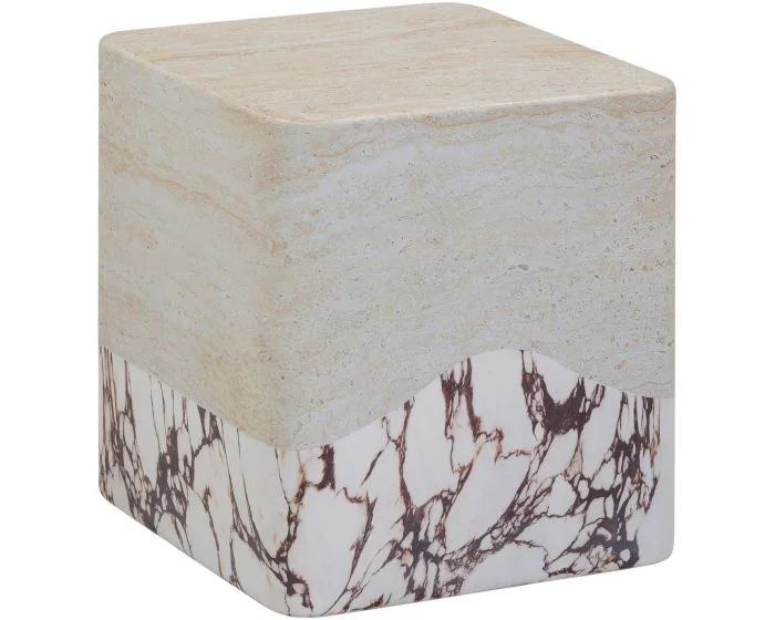 TOV Furniture Brut Concrete Indoor / Outdoor Side Table – Travertine & Breccia (Dropshippable)