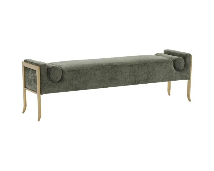TOV Furniture Ines Textured Velvet Bench – Green (Dropshippable)