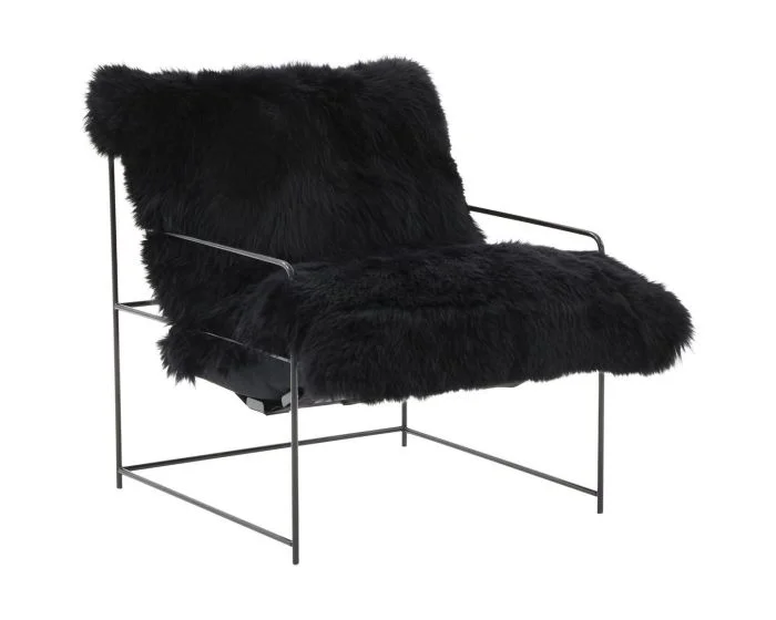 TOV Furniture Kimi Genuine Sheepskin Chair – Black (Dropshippable)