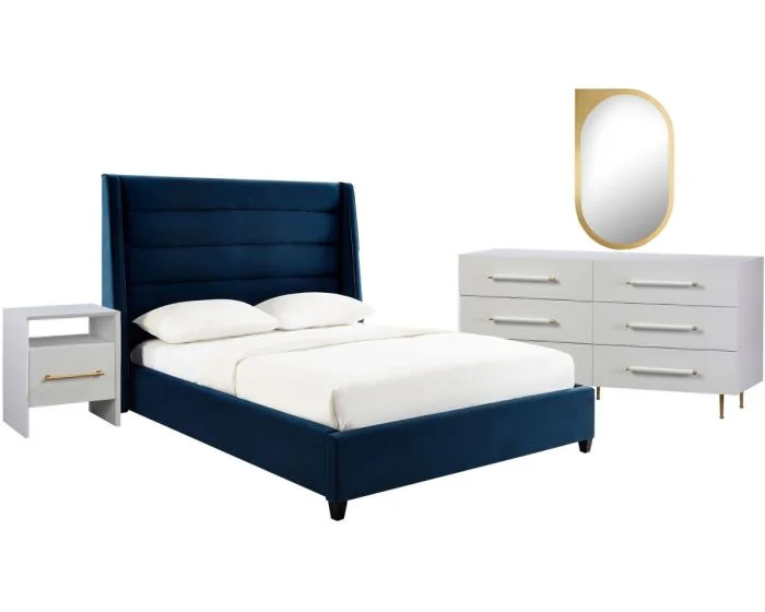 TOV Furniture Koah Navy Velvet Bedroom Set