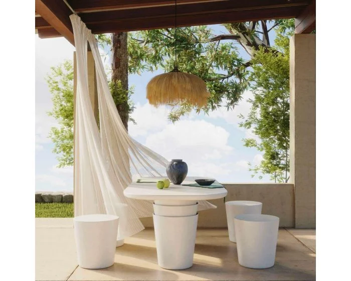 TOV Furniture Margot Plaster Indoor / Outdoor Concrete Dining Set – Light Grey Faux