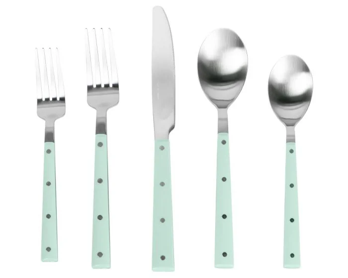 TOV Furniture Soline Flatware – Set of 20 Pieces – Mint Green and Stainless Steel (Dropshippable)