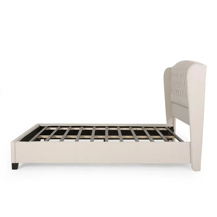 Twilight Fully Upholstered Fabric Wingback Queen Bed – Ivory