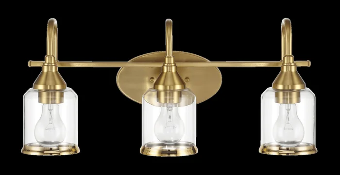 Twilight Three Lights Brushed Gold Contemporary Vanity Light 22″W × 10″H × 7.48″E with Clear Glass
