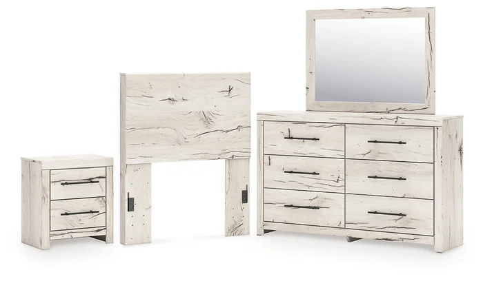 Twin Panel Headboard with Mirrored Dresser and Nightstand