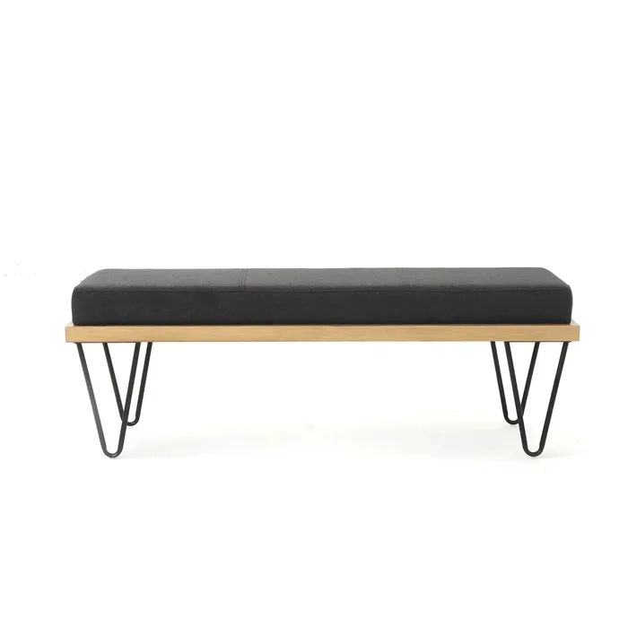 Upholstered Bench With Hairpin Legs – Charcoal Gray