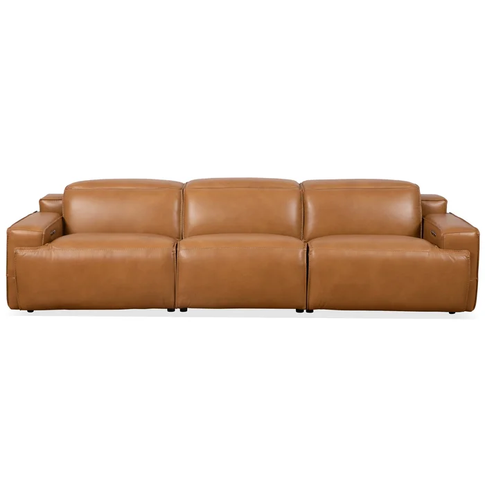 Urbana Triple PWR Recliner Sofa – Tan Leather
