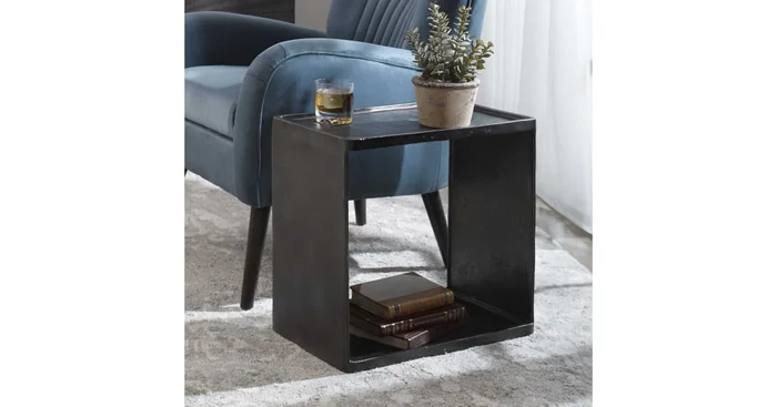 Uttermost Derwent 20″W Modern Industrial Side Accent Table with Tray Top