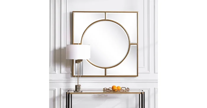 Uttermost Stanford 48″ W x 48″ H Square Wood Framed Bathroom Mirror