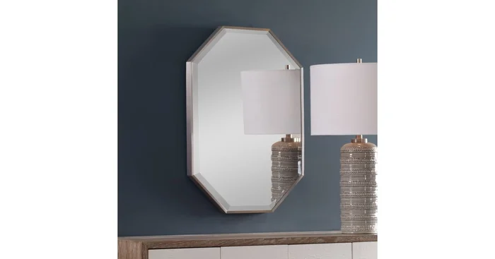 Uttermost Stuartson 20″ W x 30″ H Contemporary Geometric Stainless Steel Framed Bathroom Wall Mirror