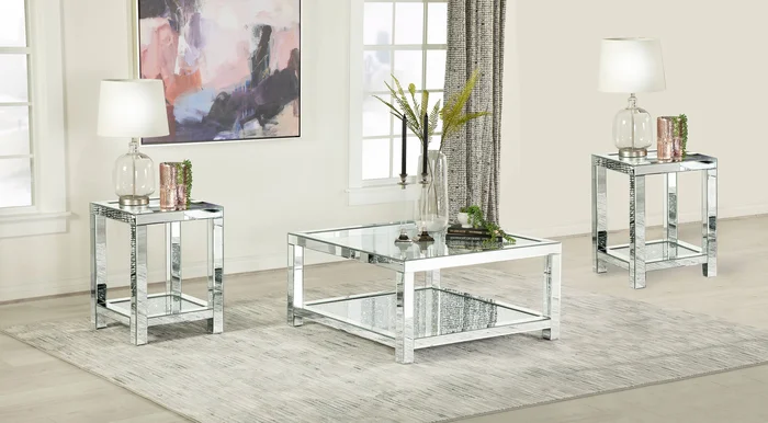 Valentina 3-piece Mirrored Coffee and End Table Set Silver