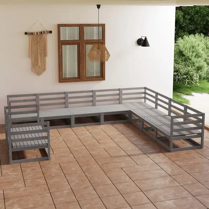 vidaXL 10 Piece Garden Lounge Set Grey Solid Pinewood