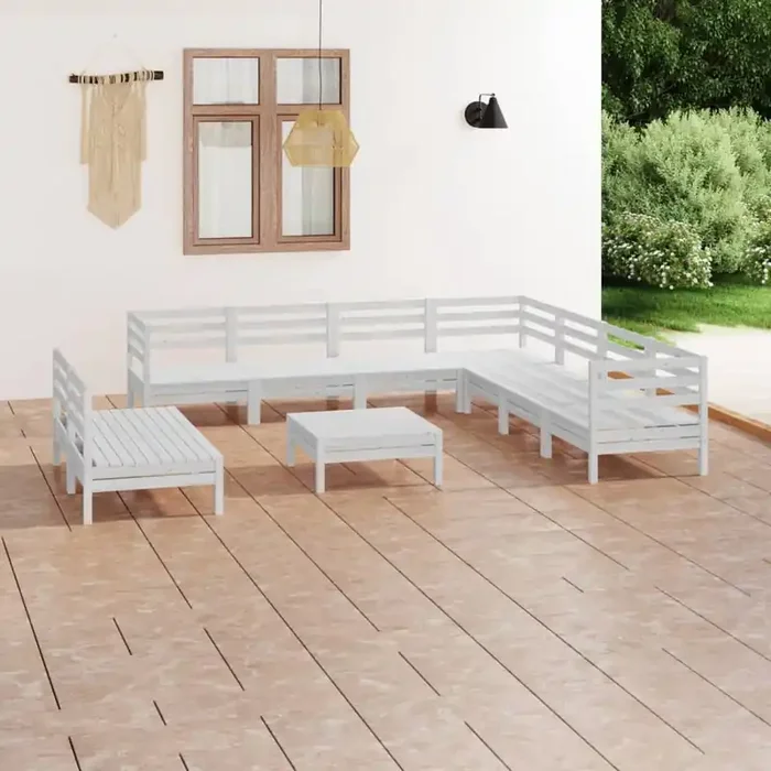 vidaXL 10 Piece Garden Lounge Set Solid Wood Pine White
