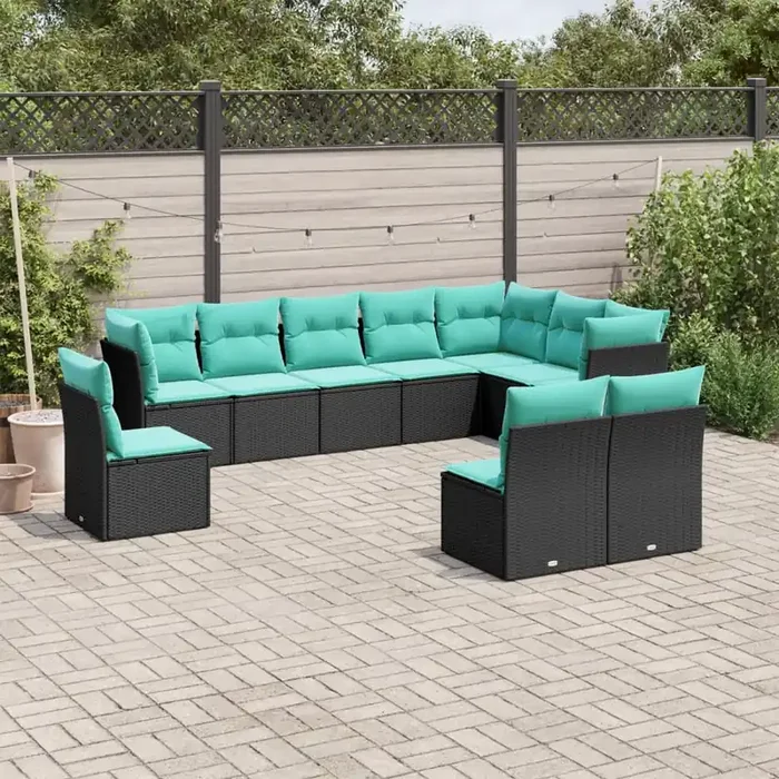 vidaXL 10 Piece Garden Sofa Set with Cushions Black Poly Rattan