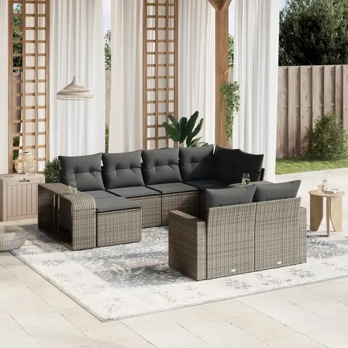 vidaXL 10 Piece Garden Sofa Set with Cushions Grey Poly Rattan