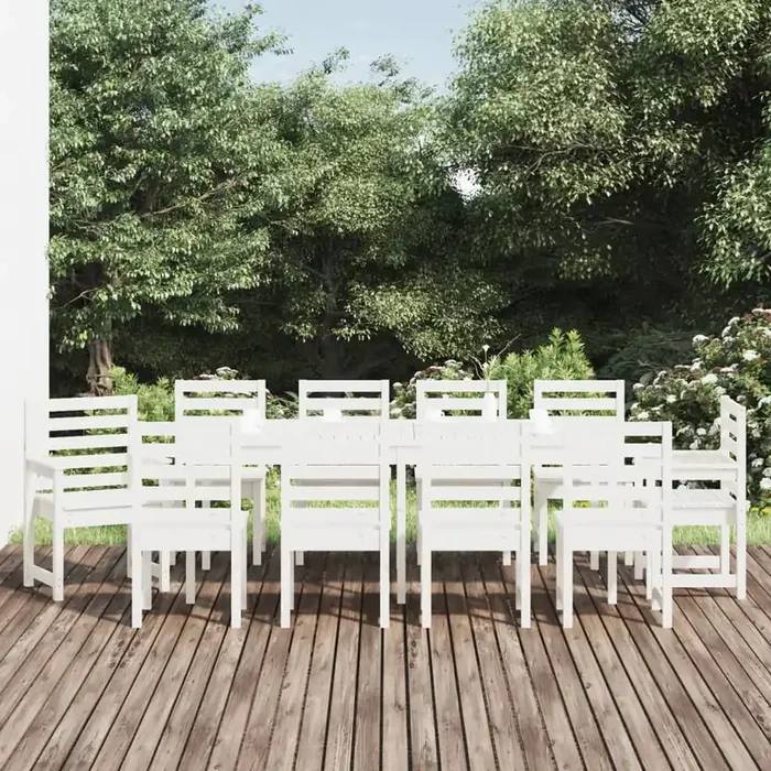 vidaXL 11 Piece Garden Dining Set White Solid Wood Pine