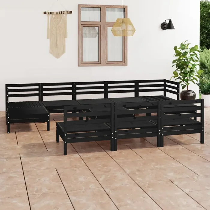 vidaXL 11 Piece Garden Lounge Set Black Solid Wood Pine