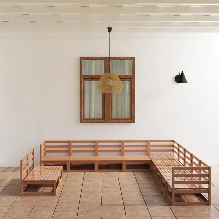 vidaXL 11 Piece Garden Lounge Set Honey Brown Solid Pinewood