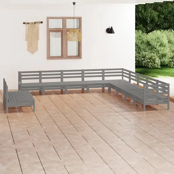 vidaXL 11 Piece Garden Lounge Set Solid Wood Pine Grey