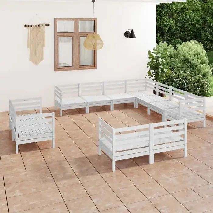 vidaXL 11 Piece Garden Lounge Set Solid Wood Pine White