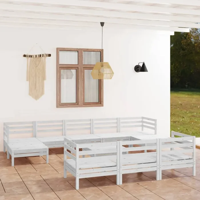 vidaXL 11 Piece Garden Lounge Set White Solid Wood Pine
