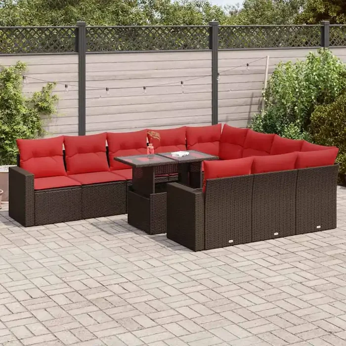 vidaXL 11 Piece Garden Sofa Set with Cushions Grey Poly Rattan Acacia
