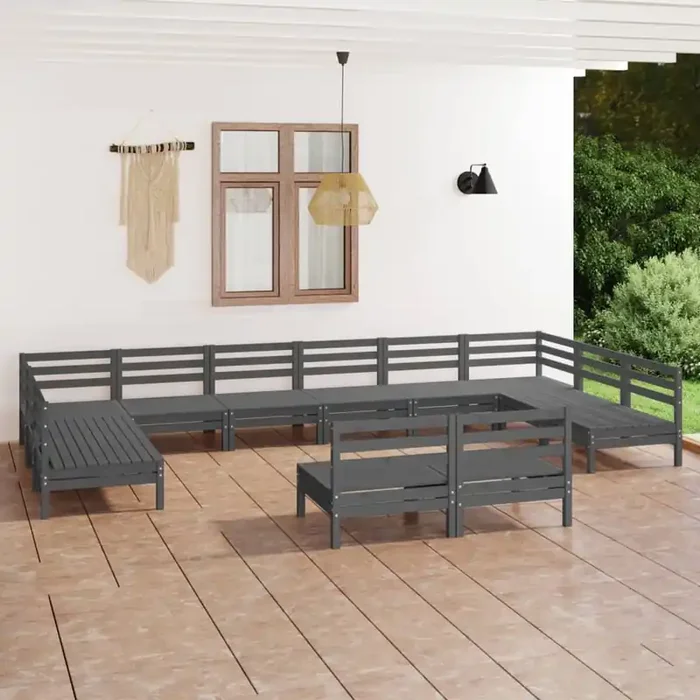 vidaXL 12 Piece Garden Lounge Set Grey Solid Wood Pine