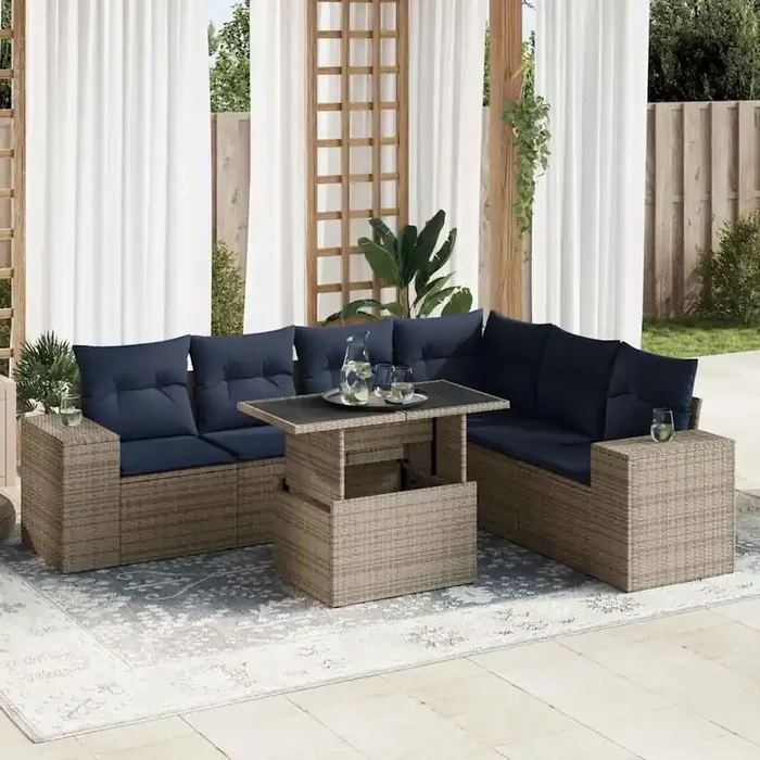 vidaXL 14 Piece Garden Sofa Set with Cushions Grey Poly Rattan Acacia