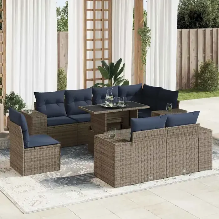vidaXL 16 Piece Garden Sofa Set with Cushions Grey Poly Rattan Acacia