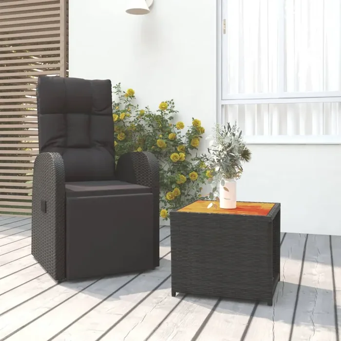 vidaXL 2 Piece Garden Lounge Set Black Poly Rattan&Solid Wood Acacia