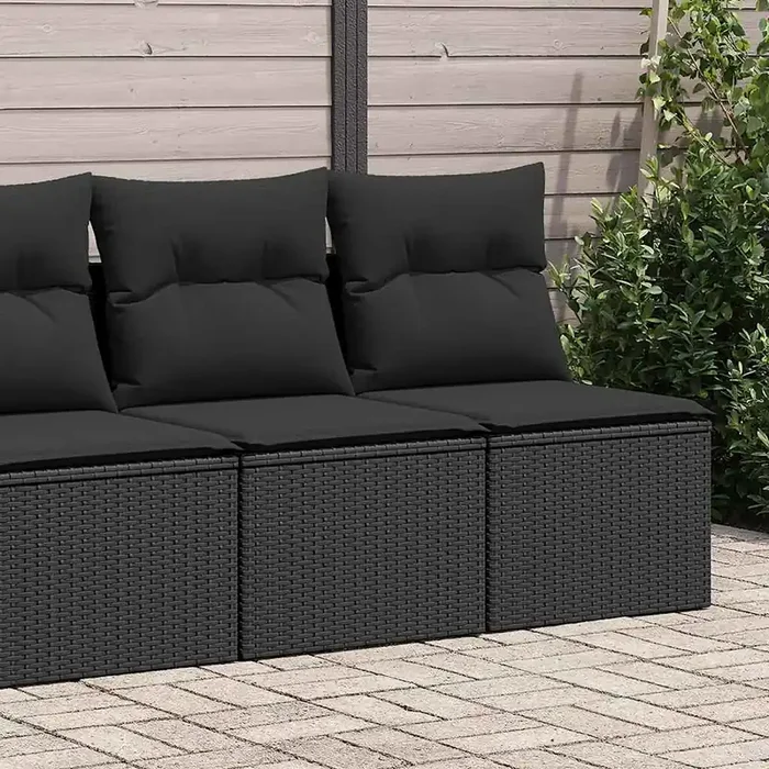 vidaXL 2 Piece Garden Sofa Set with Cushions Black Poly Rattan Acacia