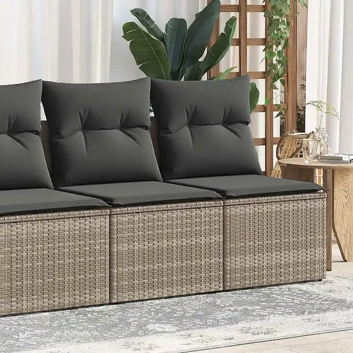 vidaXL 2 Piece Garden Sofa Set with Cushions Grey Poly Rattan Acacia
