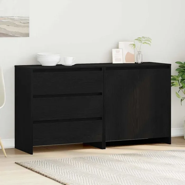 vidaXL 2-Piece Sideboards in Black Oak Engineered Wood