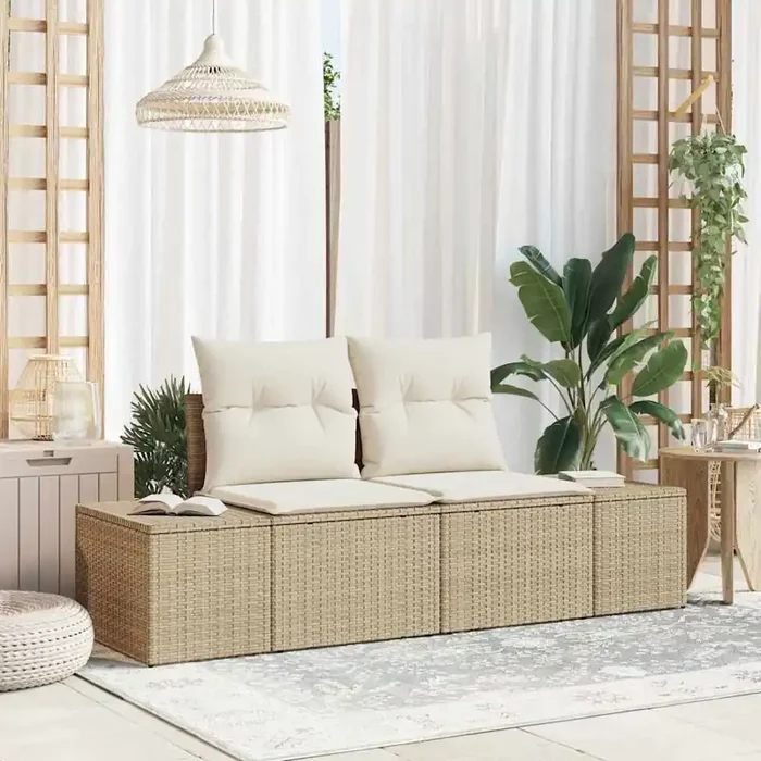 vidaXL 2-Seater Garden Sofa with Cushions Beige Poly Rattan