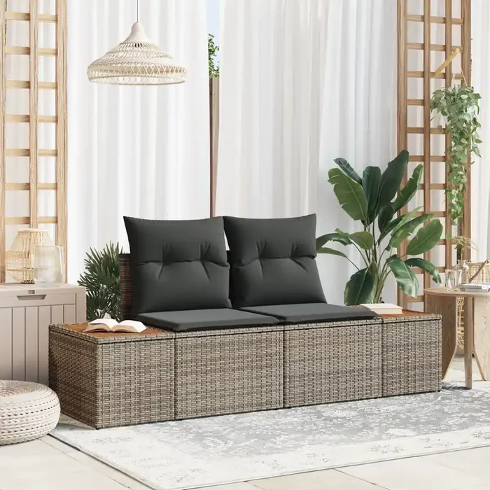 vidaXL 2-Seater Garden Sofa with Cushions Grey Poly Rattan