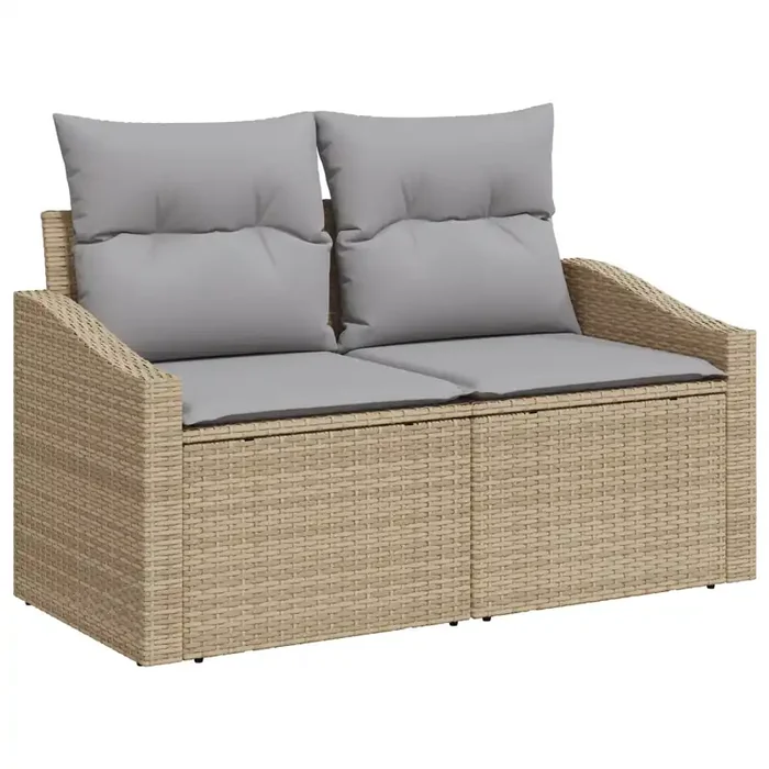 vidaXL 2-Seater Garden Sofa with Storage&Cushions Beige Poly Rattan
