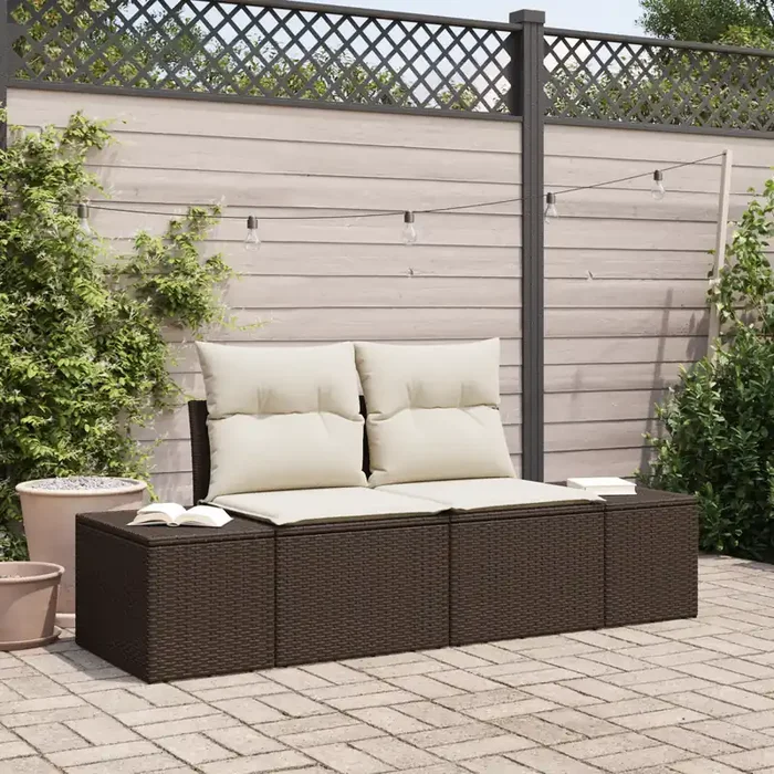 vidaXL 2-Seater Garden Sofa with Storage & Cushions Brown Poly Rattan