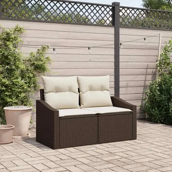 vidaXL 2-Seater Garden Sofa with Storage&Cushions Brown Poly Rattan