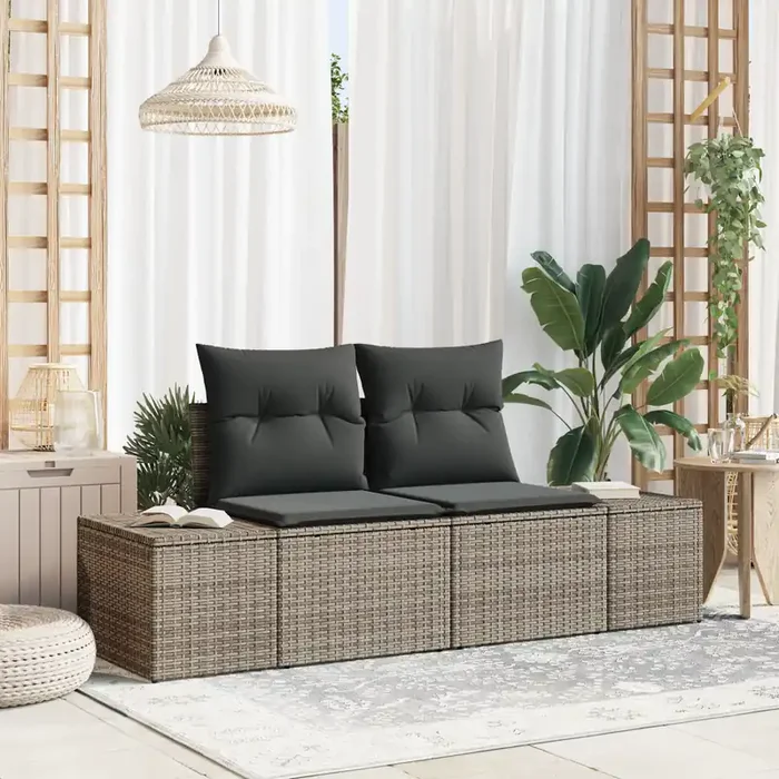 vidaXL 2-Seater Garden Sofa with Storage & Cushions Grey Poly Rattan